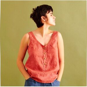 notPERFECTLINEN “Porto 2” Linen Tank Top with Brass Snaps